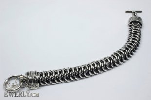 Thick bracelet "Dragon Scale" of silver for men, фото