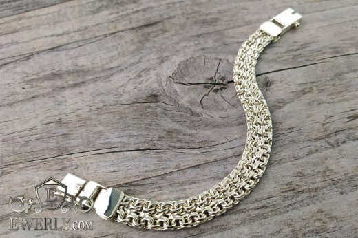 Big men's bracelet "Double bismarck" of sterling silver, фото