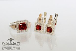Kit : earring of sterling silvers and ring of sterling silver, фото